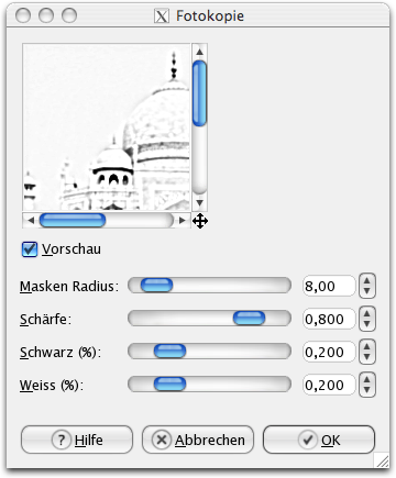Eigenschaften für das Filter Fotokopie